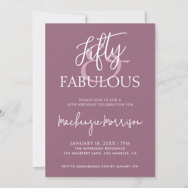 Invitación Pink Fifty and Fabulous Script Birthday Party (Anverso)