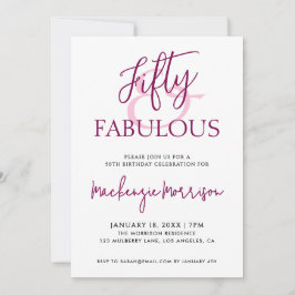Invitación Pink Fifty and Fabulous Script Birthday Party
