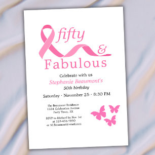 Invitación Pink Fifty Fabulous Fighting Cancer 50th Birthday