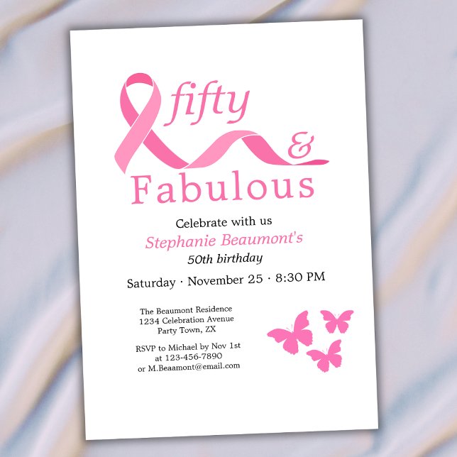 Invitación Pink Fifty Fabulous Fighting Cancer 50th Birthday (Subido por el creador)
