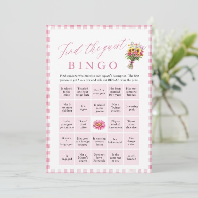 Invitación Pink Find the Guest Bingo Bridal Shower Game (Anverso de pie)