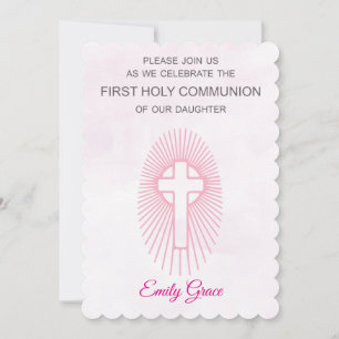 Invitación Pink First Holy Communiation Cross Rays