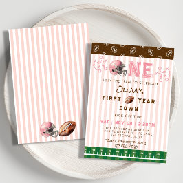 Invitación Pink First Year Down Football 1st Birthday Party