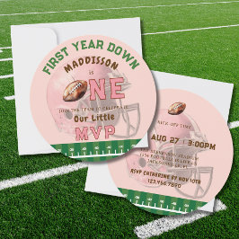 INVITACIÓN PINK FIRST YEAR DOWN FOOTBALL 1ST BIRTHDAY THEME
