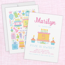 Pink Five es Sweet 5Birthday Invitation