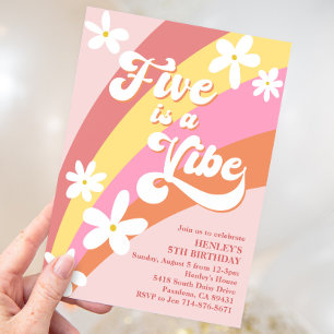 Invitación Pink Five es un Vibe Retro Daisies Aniversario del