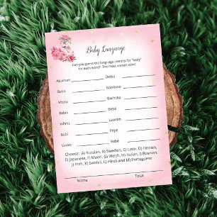 Invitación Pink Flamingo Ballerina Baby Language Shower Game