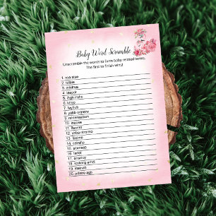 Invitación Pink Flamingo Ballerina Word Scramble Shower Game