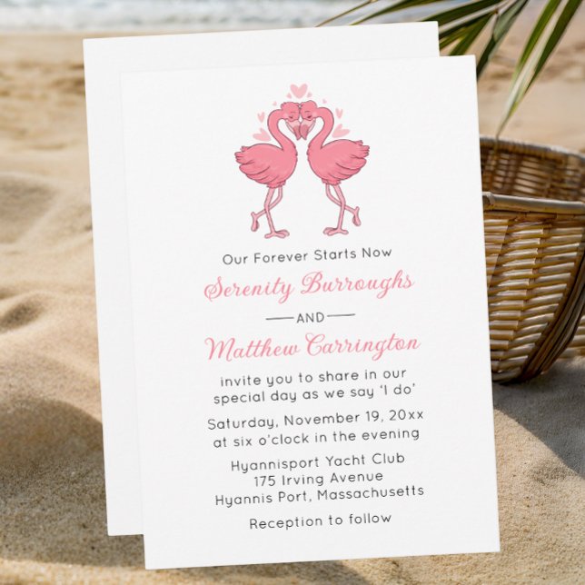 Invitación Pink Flamingo Hawaiian Tropical Beach Wedding (Subido por el creador)