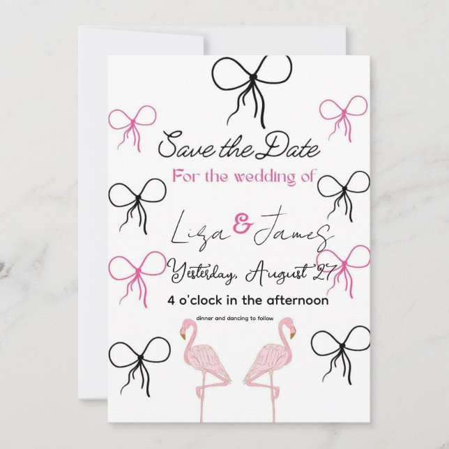 Invitación Pink Flamingo wedding Mr and Mrs  (Anverso)