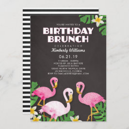 Invitación Pink Flamingos Birday Brunch Chalkboard