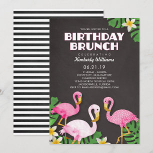 Invitación Pink Flamingos Birday Brunch Chalkboard