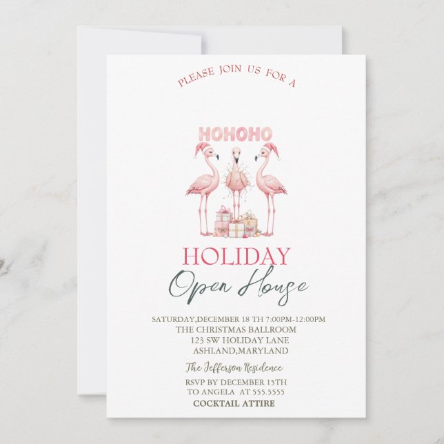 Invitación Pink Flamingos Presenta Fiesta de Navidad  (Anverso)