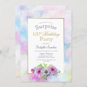 Invitación Pink Floral 100th Surprise Birthday Party