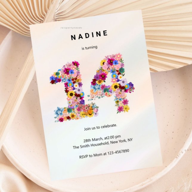 Invitación Pink Floral 14th Birthday Garden Spring Wildflower (boho soft pink floral, flower arrangement, invitation invite, cute unique girly, elegant modern, 14t)