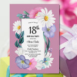 Invitación Pink Floral 18th Birthday Party<br><div class="desc">Invite a sus amigos y seres queridos a cumplir 18 años con esta invitación a la fiesta de cumpleaños floral de primavera que incluye una frontera rosa con petunias rosas y lavanda y margaritas blancas.</div>