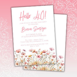 Invitación Pink Floral 40.º Fiesta de cumpleaños