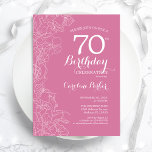 Invitación Pink Floral 70th Birthday Party<br><div class="desc">Invitación a la fiesta de cumpleaños 70 de Pink Floral. Diseño moderno minimalista con acentos de dibujos botánicos y tipo de letra de guión tipográfico. Sencilla carta de invitación a la moda, perfecta para una elegante celebración de cumpleaños femenina. Se puede personalizar a cualquier edad. Invitaciones Zazzle impresas o una...</div>