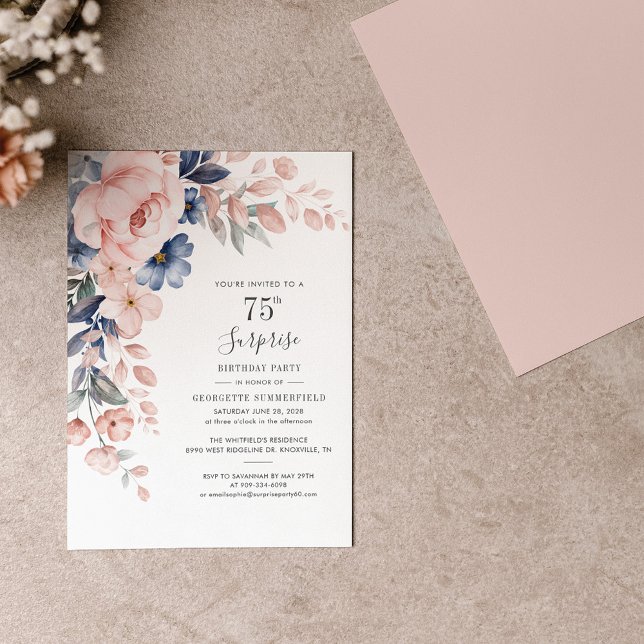 Invitación Pink Floral 75th Birthday Botanical (Subido por el creador)