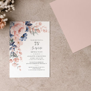 Invitación Pink Floral 75th Birthday Botanical