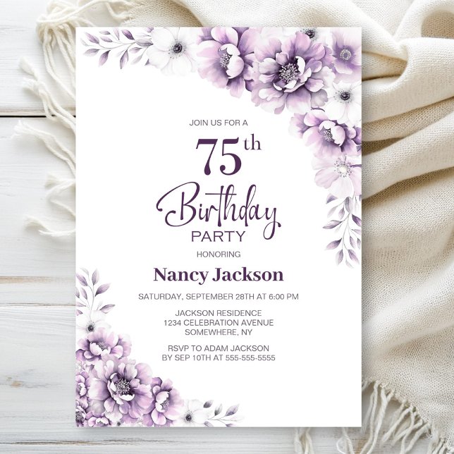 Invitación Pink Floral 75th Birthday Party (Subido por el creador)