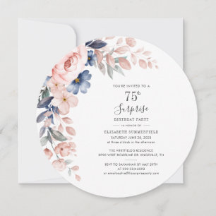 Invitación Pink Floral 75th Birthday Party Botanical
