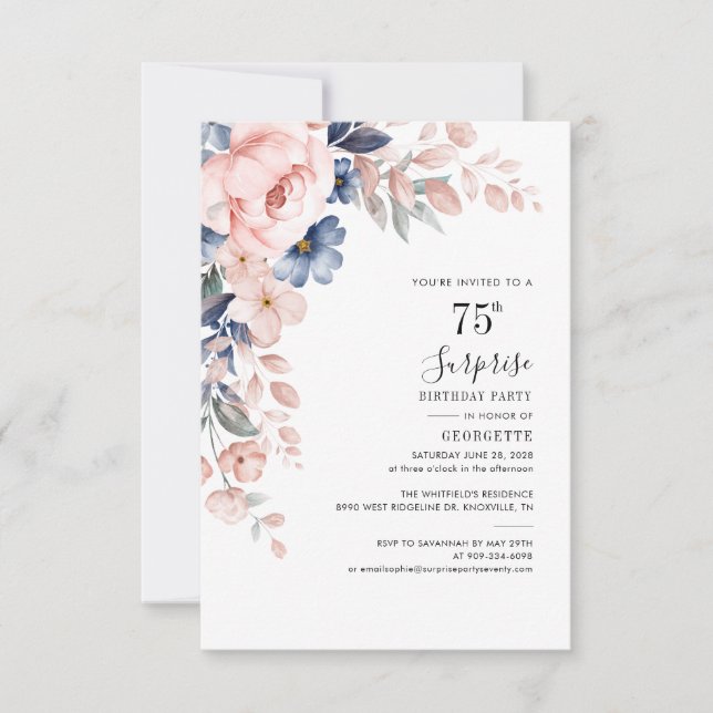 Invitación Pink Floral 75th Birthday Party Invitation (Anverso)