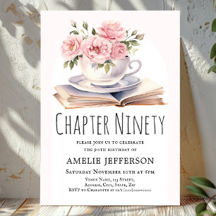 Invitación Pink Floral 90º tema del libro Cumpleaños