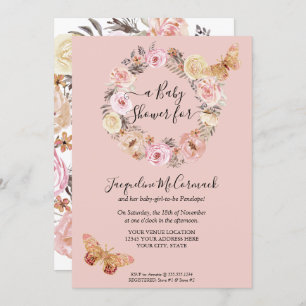 Invitación Pink Floral acuarela mariposa mariposa chica