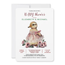 Pink Floral Baby Duck Baby Shower para Chica