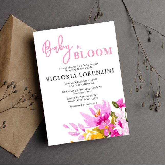 Invitación Pink Floral Baby in Bloom Baby Shower Invitation (Subido por el creador)