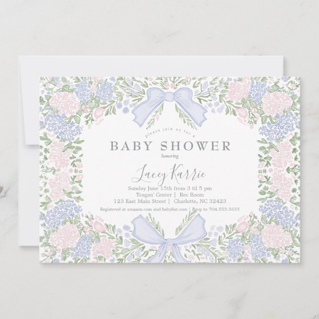 Invitación Pink Floral Baby Shower Invitation,  (Anverso)
