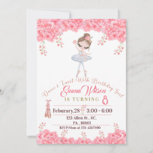 Invitación Pink Floral Ballerina Doll Birthday