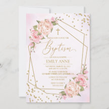 Invitación Pink Floral Baptism Invitation