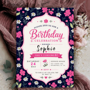 Invitación Pink Floral Birthday Party Invite 