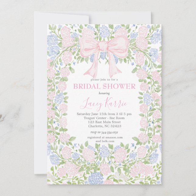Invitación Pink  Floral Bridal Shower Invitation (Anverso)