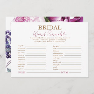 Invitación Pink Floral Bridal Shower Word Scramble Game