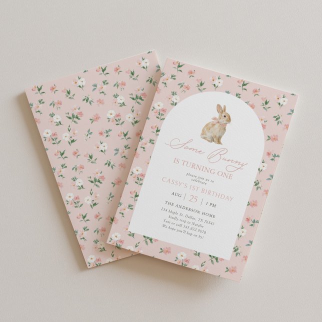Invitación Pink Floral Bunny 1st Birthday (Subido por el creador)