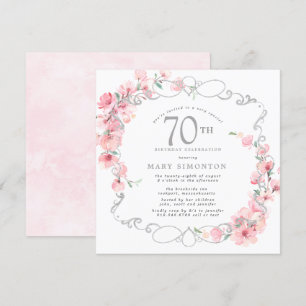 Invitación Pink Floral Cherry Blossom 70th Birthday Party