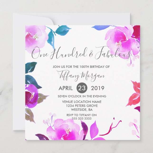 Invitación Pink Floral Fabuloso fiesta de cumpleaños número 1 (Anverso)