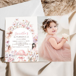 Invitación Pink Floral Fairy Birthday Photo Invitation