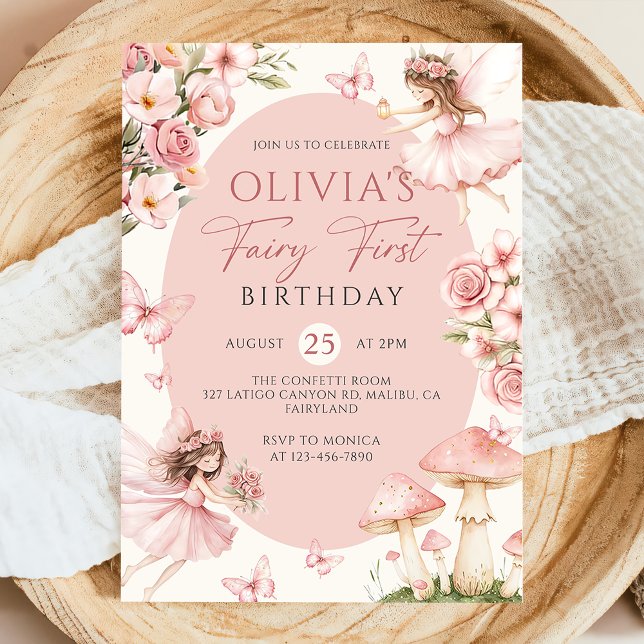 Invitación Pink Floral Fairy First Birthday Invitation (Subido por el creador)