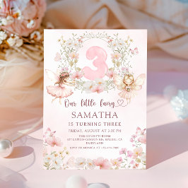 Invitación Pink Floral Fairy Garden 3rd Birthday Invitation