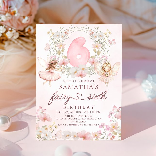 Invitación Pink Floral Fairy Garden 6th Birthday Invitation (Subido por el creador)