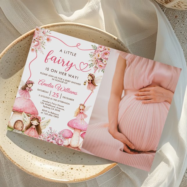 Invitación Pink Floral Fairy Girl Baby Shower Photo (Subido por el creador)