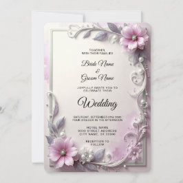 Invitación Pink Floral Frame Wedding Invitation