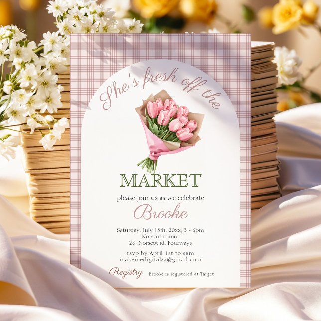 Invitación Pink floral fresh off the market Bridal Shower (Subido por el creador)