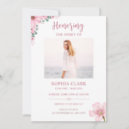 Invitación Pink Floral Funeral Invitation Celebration of Life