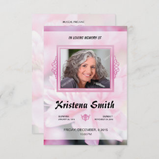 Invitación Pink Floral Funeral Program Card Template