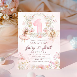 Invitación Pink Floral Garden Fairy First Birthday